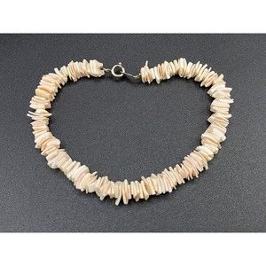 Light Pink Puka Shell and Silver Tone Anklet